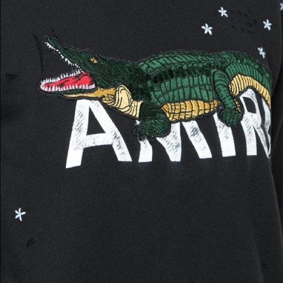 $975 AUTHENTIC AMIRI LOGO ALLIGATOR DISTRESSED SWEATER SWEATSHIRT BLACK SIZE M - Picture 7 of 16